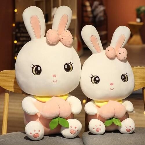 50/60/70CM Lovely Rabbit Holding Peach Plush Toy Stuffed Bow-knot Bunny Plush Doll Kids Baby Sleeping Pillow Child Kawaii Gift