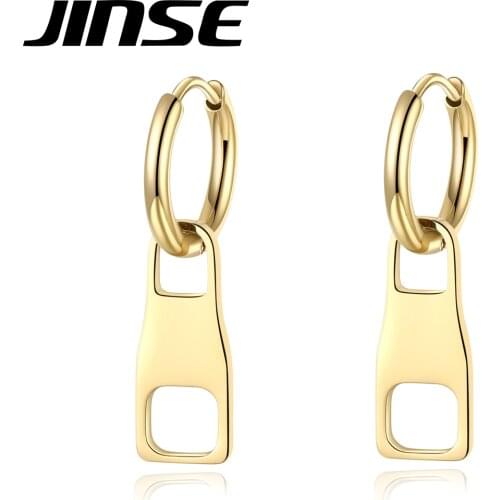 JINSE New Korean Geometric Statement Stainless Steel Earrings for Women Fashion Jewelry Gold Metal Piercing Clip On Brincos Gift