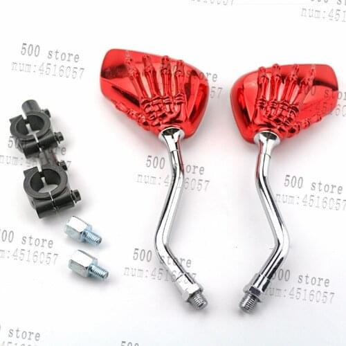Red 8mm 10mm Skull Hand Pattern Ghost Claw Rearview Side Glasses Mirrors For Harley Honda Kawasaki