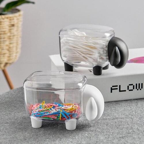 Cute Mini Premium Plastic Cotton Bud Dirt-shaped Sheep Storage Box Small Clip Clip Desktop Storage Box For Home Organizer