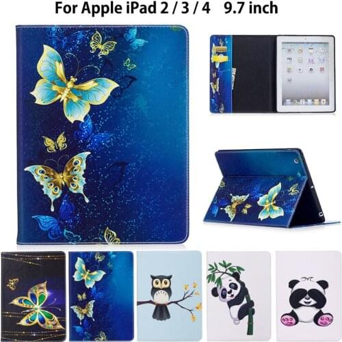 Fashion Panda Owl Pattern Case For Apple ipad 2 3 4 Smart Case Cover For iPad4 iPad 3 iPad2 Funda Tablet PU Leather Stand Shell