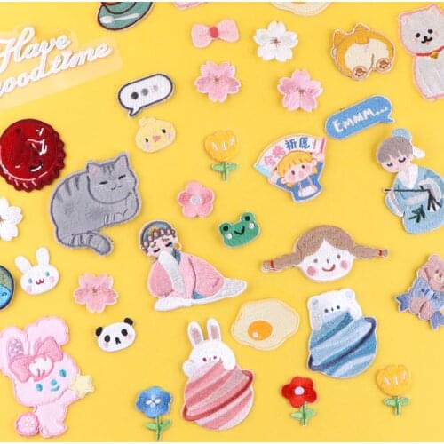 AHYONNIEX Cartoon Patches for Bag Jeans Dog Cat Iron On Patches for Clothes Fabric Patches Emblem Iron