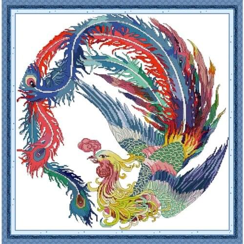 Everlasting Love Auspicious Phoenix Ecological Cotton Chinese Cross Stitch Kit Printed 14CT Stampted Wedding Home Decoration