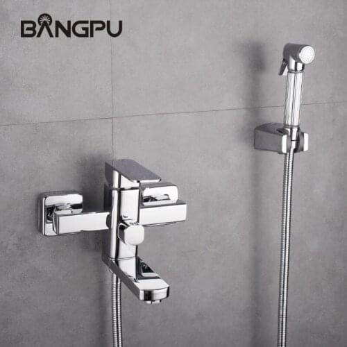 BANGPU Wall Mounted Hand Bidet Faucet Brass Bidet Faucet Bathroom Toilet Bidet Sprayer Kit Handheld Bidet Sprayer Set Chrome