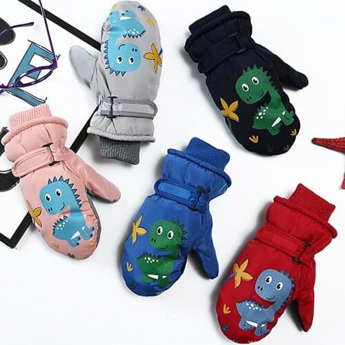 Kids Windproof Outdoor Cycling Gloves Cartoon Dinosaur Print Soft Children Warm Breathable Mitten 2021 Children