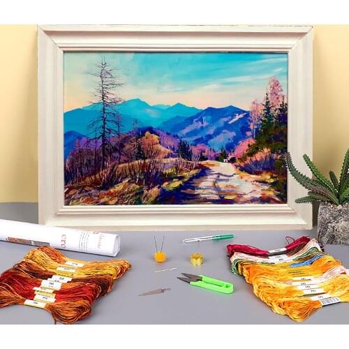 Landscape Sunny Autumn Printed Fabric 11CT Cross-Stitch Embroidery Complete Kit DMC Threads Knitting Craft Hobby Stamped
