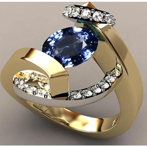 Sell New 18-Karat Gold Plated Double Sapphire Engagement Ring European And American Jewelry