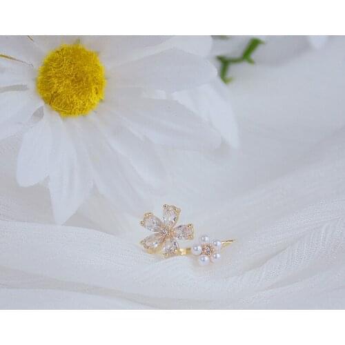 Korea New Design Fine Jewelry Micro-inlaid Zircon Flower Pearl Opening Rings for Woman Simple Daily Party Index Finger Ring