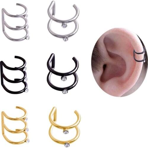1 Piece Retractable Earrings Fake Nose Ring Goth Punk Lip Ear Nose Clip On Fake Piercing Nose Lip Hoop Rings Earrings Gold Black