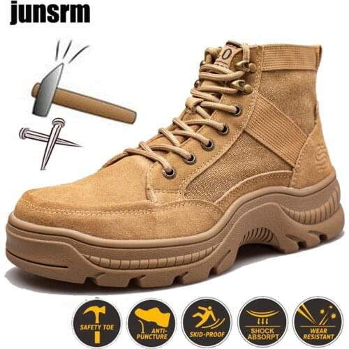 Safety shoes mens anti-puncture steel toe cap outdoor desert combat boots hiking boots military boots indestructible work boots