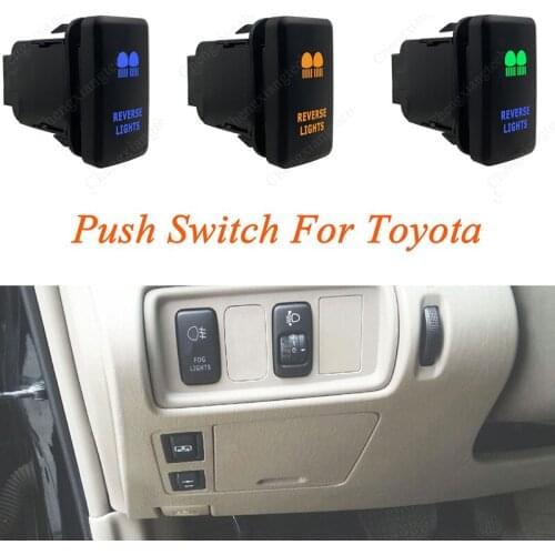 Green & Blue LED Car Push Button Switch Reverse Lights For Toyota Prado Landcruiser Hilux FJ Cruiser ON OFF Switch + Wire