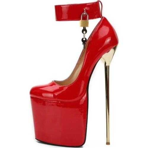 New Women Round Toe Pumps Solid Color 22CM Thin High Heels Shoes Patent Leather Buckle Strap fashion Dress Party shoes women