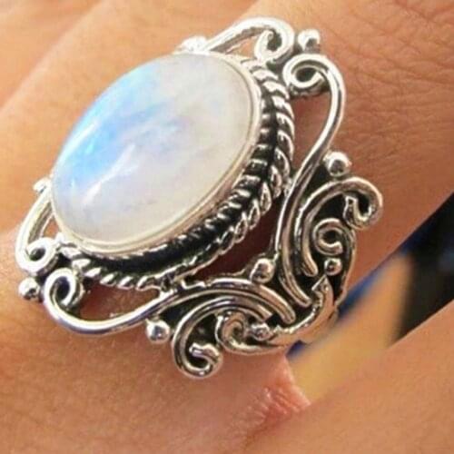Milangirl Retro New Design Electroplated Openwork Moonstone Ring Fashion Punk Street Style For Women Girls Party Jewelry s