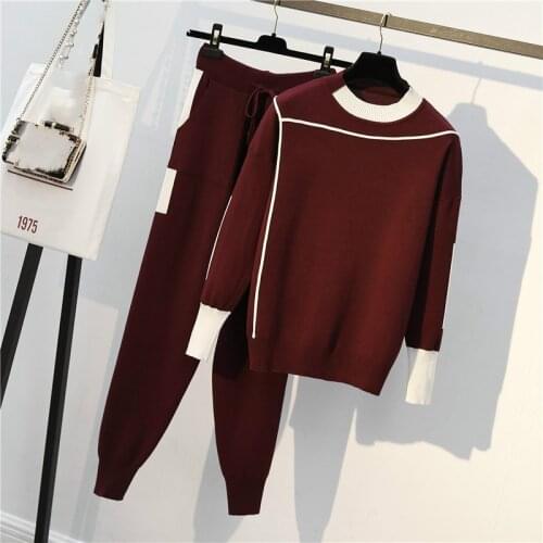 Winter Fashion Knitted Women 2 Piece Set Tracksuit Female Two Piece Set Top and Pants Sportwear Sweater Suit Large Size Ladies