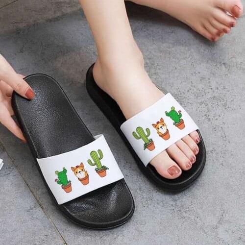 2021 Summer Women Shoes Plant Cartoon Fun Aesthetic Print Slippers Slide Sandals Female indoor Slippers zapatillas mujer