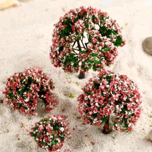 4Pc 4/6/8/10cm Peach Blossom Model Trees Scenery Landscape Railroad Layout Mini Garden Scenery HO OO Scale Artificial Decoration