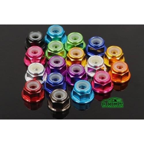 5PCS M3 M4 11 colors aluminum alloy flange nylon insert lock nut self-locking nut with anti-skid rubber ring RC car TRX4 SCX10
