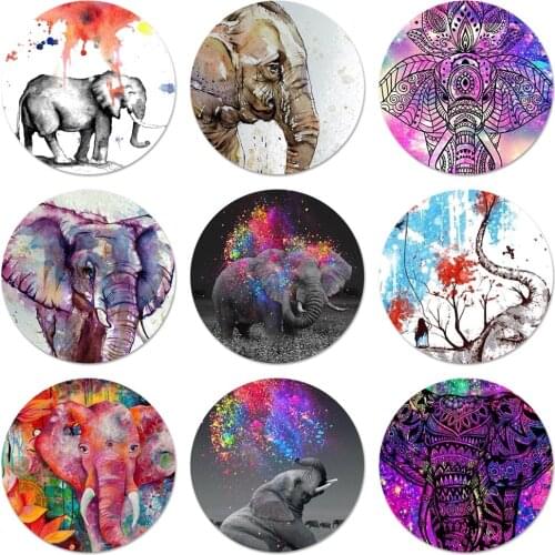 Watercolor elephant art Cute Animal Icons Pins Badge Decoration Brooches Metal Badges For Backpack Decoration 58mm