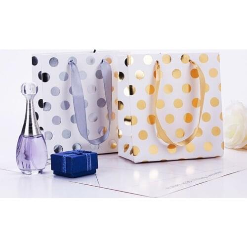 Paper Gift Wedding Jewelry Party Gift Bags Food Carrier Boutique Bags Foil Luxurious Gold Silver Polka Dot Baby Shower Party