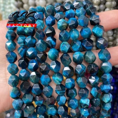 Natural Blue Tiger Eye Stone Beads Faceted Loose Spacer Beads for Jewelry Making Diy Bracelet Necklace Accessories 6 8 10 Mm 15"