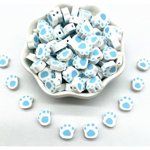 30pcs 10mm Bears Paw Pattern Beads Polymer Clay Spacer Loose Beads for Jewelry Making DIY Accessories #05