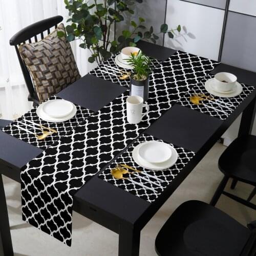 Black Morocco Geometry Table Runner Set Luxury Wedding Table Decoration Tablecloth Dining Table Decor Placemats