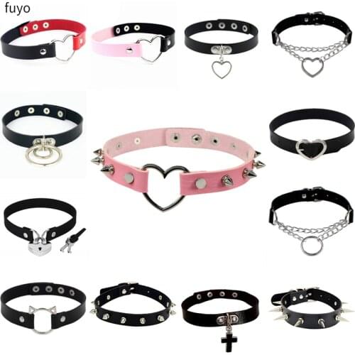 Gothic Punk Chocker Sexy Heart Lock Key Rivets Black Goth Punk Chokers Choker Necklace for Women Hip Hop Bondage Collier Chain