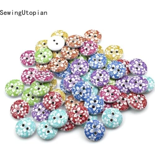 50PCS Wood Buttons Sewing Scrapbooking Gift Handwork Home Clothing Decor Wooden Decorative Handmade DIY 15MM Wood Button
