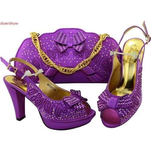 Doershow Latest African purple Shoes And Bag Set For Party High Quality Italian Ahoes And Bags To Match women!IU1-22