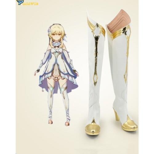 Genshin Impact Traveller Lumine White Cosplay Shoes Boots Halloween Carnival