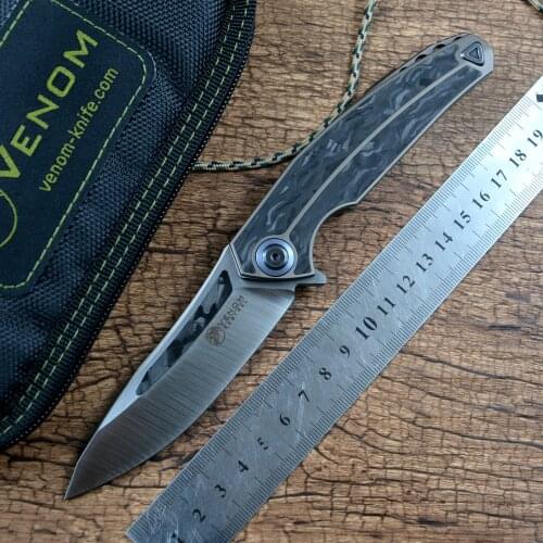 Kevin John Venom Kestrel Knife M390 Blade Titanium Carbon Fiber Handle Outdoor Hunting Gift EDC Tool Flipper Fast Open