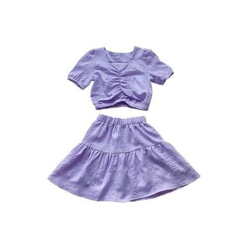 Chiffon Girls Skirt Set 2020 New Summer Casual Solid Color Kids Clothes for Girl V-neck Korea Style Children Clothing Set