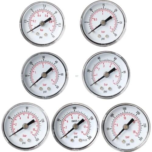 Pressure Gauge 40mm 1/8 BSPT Rear Back 15,30,60.100,160,300 PSI & Bar for Air, Gas, Water, Fuel