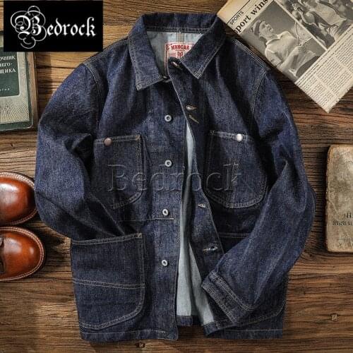 MBBCAR American retro railroad tooling multi-pocket jacket Ami Kaji wash water Red Line Denim jacket indigo Denim fabric 3025