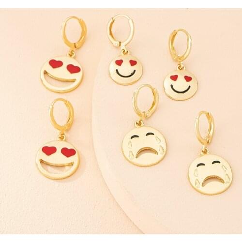 Cute Smiley Face Earrings Hoop 2021 Retro Gold Color Round Geometric Funny Metal Earrings Party Jewelry Aretes Aro Girl Gifts
