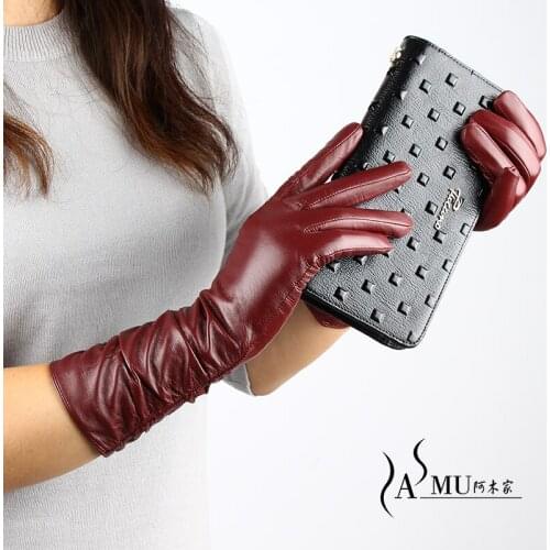 Fashion Women Gloves Female Long Leather Gloves Autumn Plus Velvet Warm Gloves Sheepskin Gloves NEW High Quality Free shipping