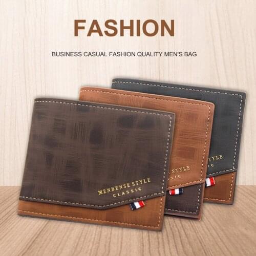 Mens Wallet Money Bag Solid Color Leather Business Short Wallet Famous Vintage Male Walltes Purse Coin Bag