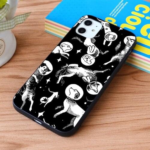 For iPhone Space dogs (black background) Soft TPU border Apple iPhone Case