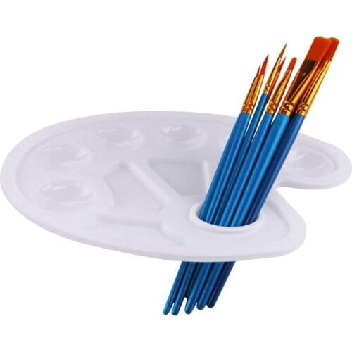 10Pieces Round Pointed Tip Nylon Hair Brush Set With 2 Piece Paint Tray Palette