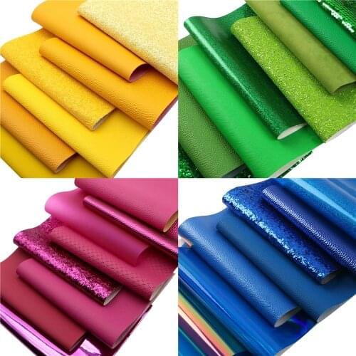 Chunky Fine Glitter Faux Leather Set Lychee Shimmer Metallic Synthetic Leather Fabric Sheet 20x33cm for DIY Garment Crafts