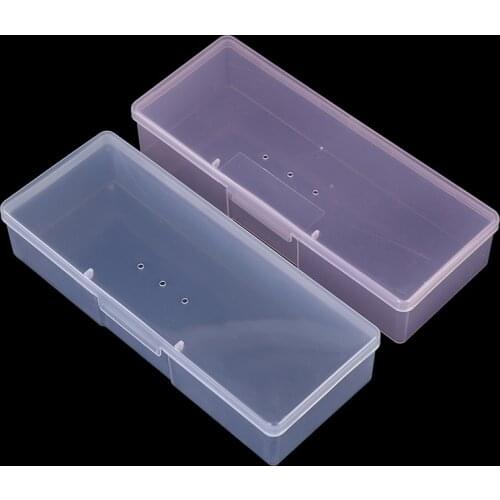 Nail Art Rectangle Plastic Transparent Storage Box Nail Rhinestone Brush Pen Buffer Grinding Files Container Case