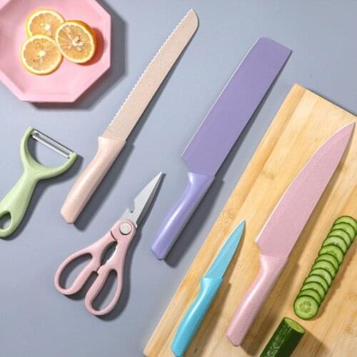 Nordic Color Wheat Straw 6-piece Set Gift Knife Stainless Steel Knife Set Kitchen Knife Fruit Knife Kitchen Knife Melon Planer