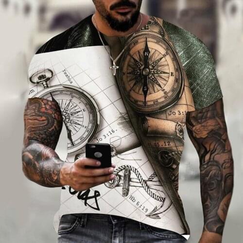 2021 New Mens Summer 3D Printed Compass T-Shirt Hip-Hop Style Large Size T-Shirt Cross Style Short Sleeve Clothing XXS-6XL
