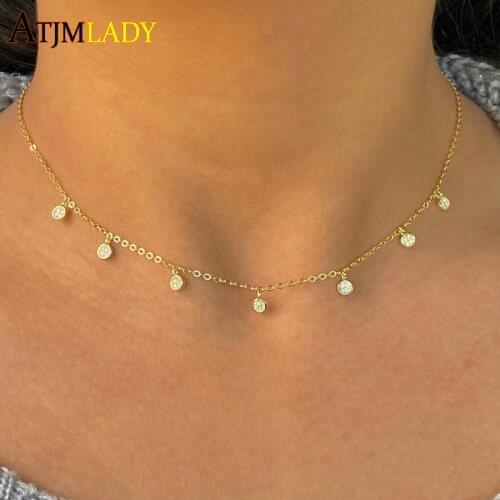 New 925 sterling silver pave cz tiny cute disco drip drop pendant necklace fashion women rose gold jewelry choker charm necklace