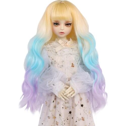 Aidolla BJD Doll Wig Long Curly Bangs Doll Hair Gradient Color Wavy Wig High Temperature Wire Girl Doll Accessories For 1/3 BJD