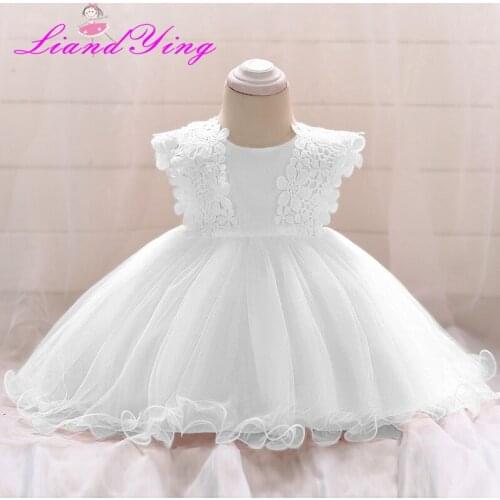 New Fashion Formal Newborn Wedding Dress Baby Girl Bow Pattern For Toddler 1 Years Birthday Party Baptism Dress Clothes