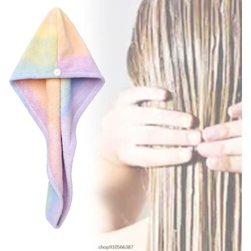 Women Girls Tie-Dye Rainbow Colorful Towel Wrap Coral Velvet Microfiber Super Absorbent Thicken Quick Hair Dry Hat Wholesales