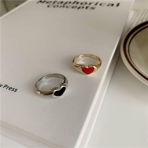 Romantic Simple Red Black Heart-shaped Metal Ring Fashion Cute Wedding Gold Color Ring For Women Punk Party Jewelry Gift