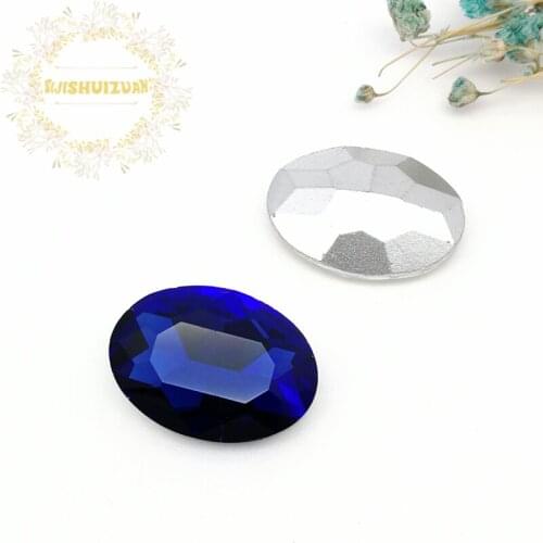 Sapphire blue Oval shape Glass Crystal sew on pointback rhinestones Diy wedding dress Mobile Accessories Free shipping