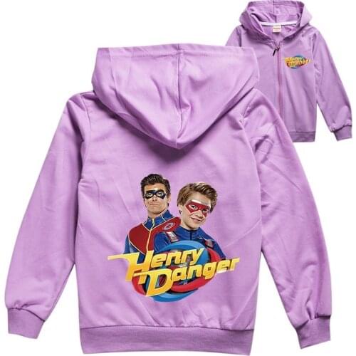 Zip-up Boys Girls Korean Style hoodies Cartoon Long Sleeve Henry Danger Hooded Sweatshirt Kids Boys Casual Large Coats 2-16Years